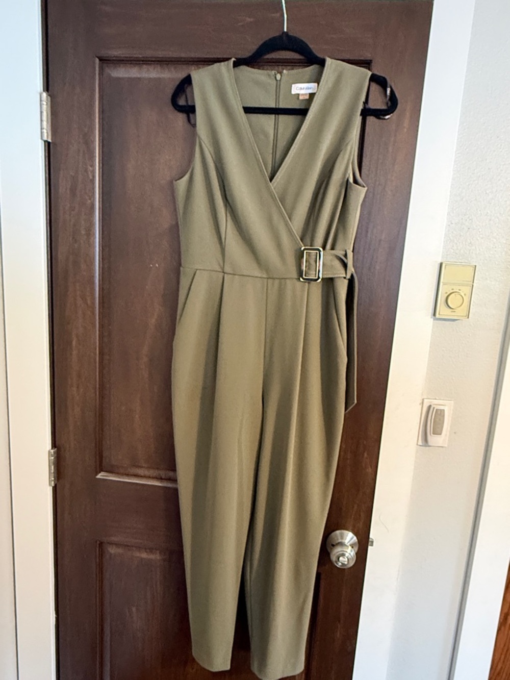 Calvin Klein Olive Sleeveless Belted Jumpsuit